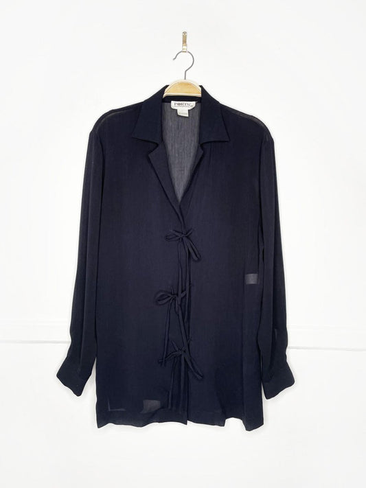 vintage 90s ports chiffon tie front flowy blouse - good market thrift store
