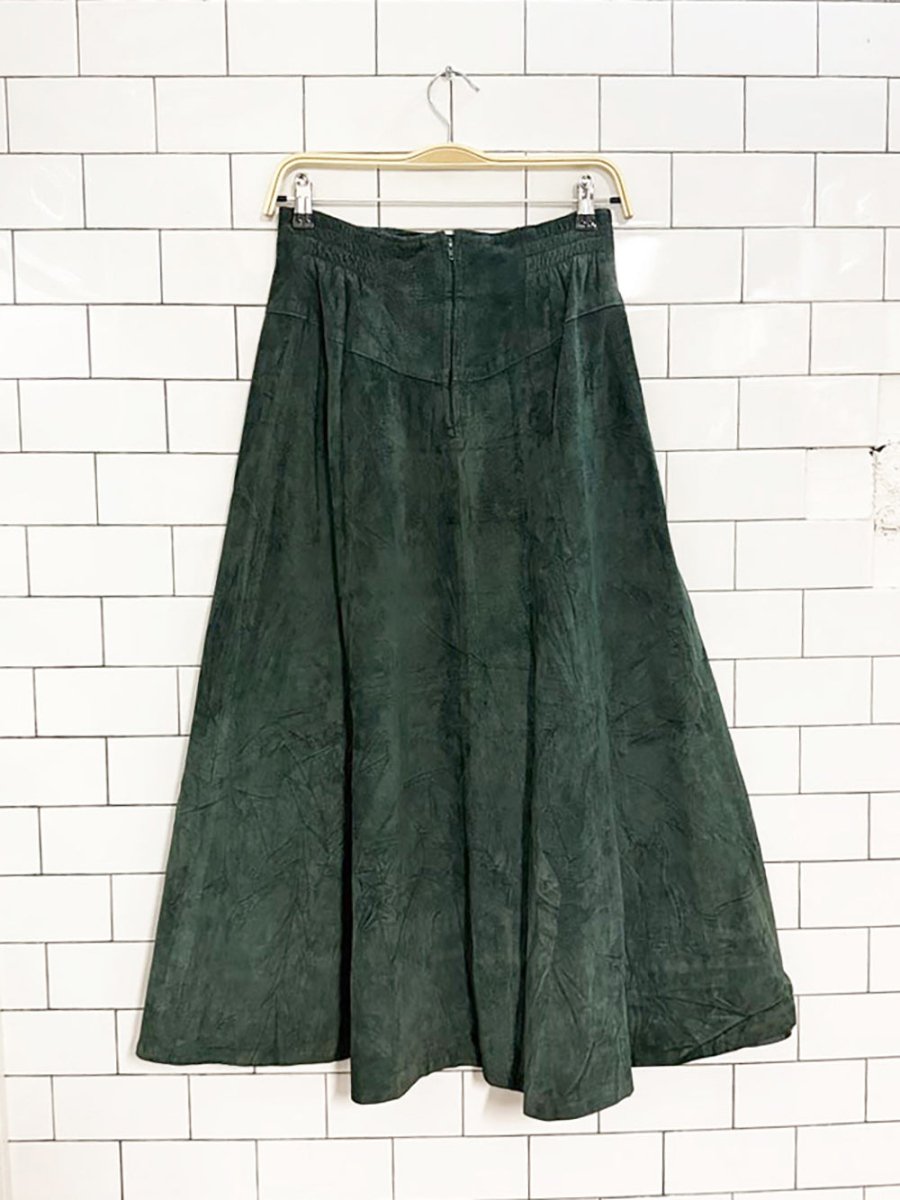 vintage 90s positano pelle basqe waist suede a - line midi maxi skirt | leather - good market thrift store