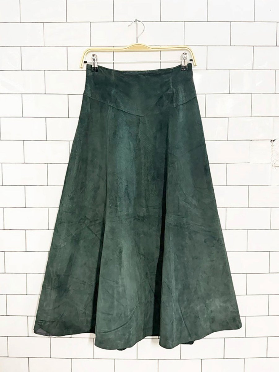 vintage 90s positano pelle basqe waist suede a - line midi maxi skirt | leather - good market thrift store
