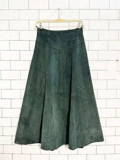 vintage 90s positano pelle basqe waist suede a - line midi maxi skirt | leather - good market thrift store