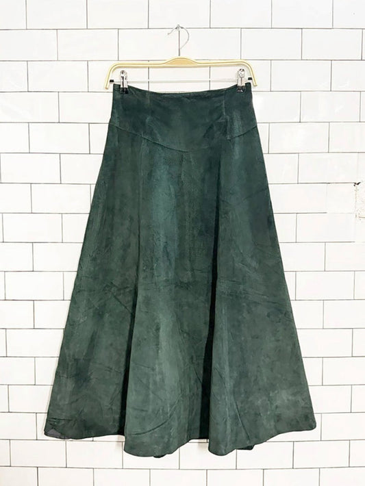 vintage 90s positano pelle basqe waist suede a - line midi maxi skirt | leather - good market thrift store