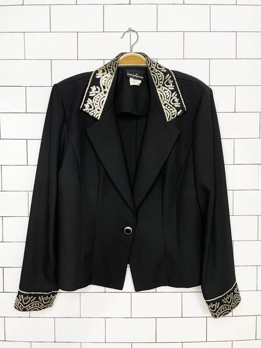 vintage 90s positive attitude gold trim blazer | made in USA - good market thrift store