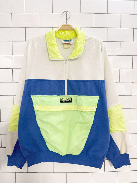 vintage 90s powder ridge 1/2 zip neon colour block sweatshirt - good market thrift store