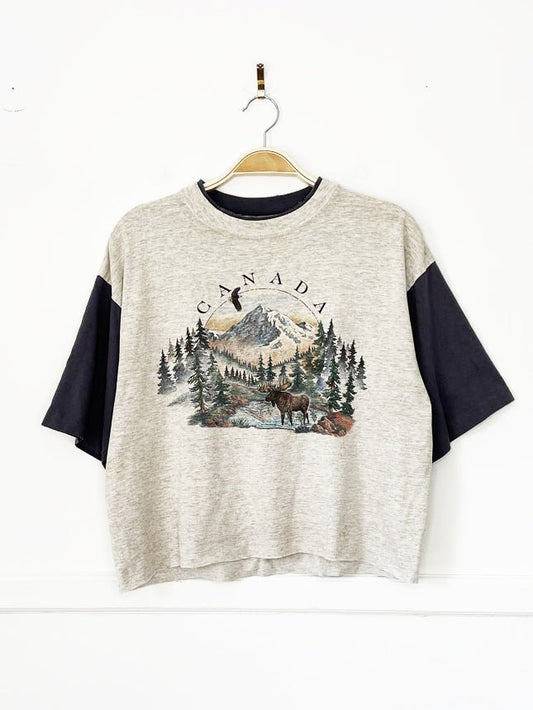 vintage 90s prairie mountain single stitch canada nature scene crop tee | made in usa - good market thrift store
