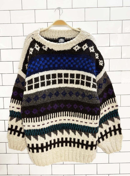 vintage 90s promised land 100% wool chunky knit sweater - good market thrift store
