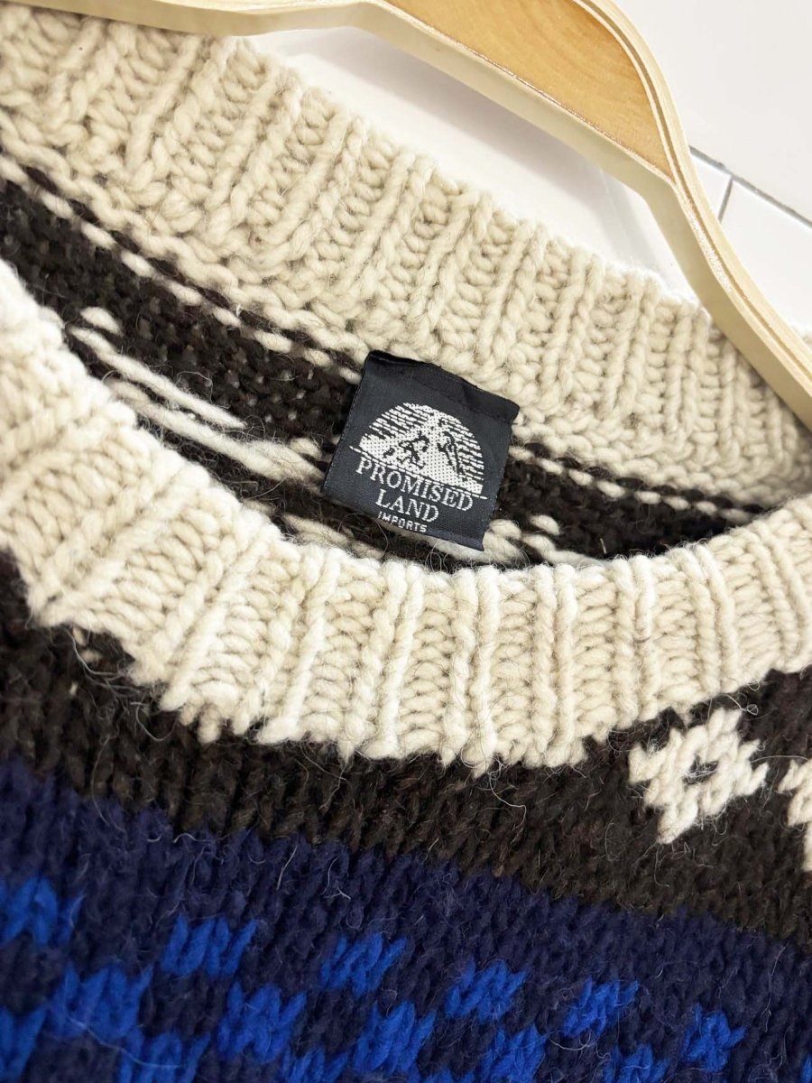vintage 90s promised land 100% wool chunky knit sweater - good market thrift store