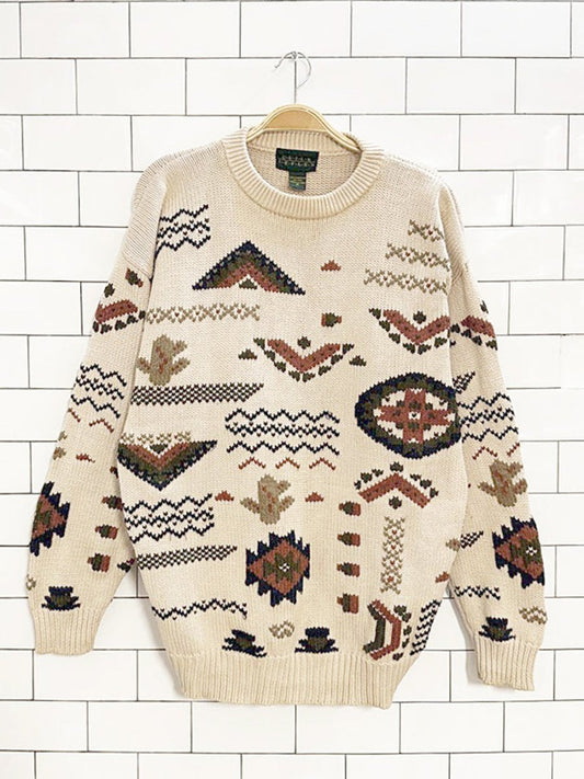 vintage 90s quick reflex western chunky knit sweater - good market thrift store