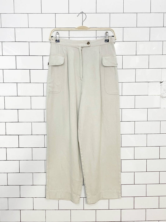 vintage 90s rafaella 100% linen utility pocket loose-fit pants - good market thrift store
