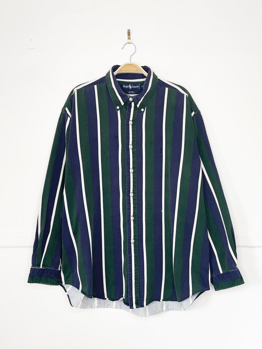 vintage 90s ralph lauren blaire striped full button relaxed fit denim shirt - good market thrift store