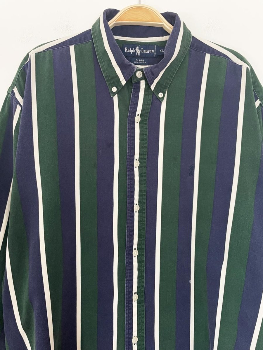 vintage 90s ralph lauren blaire striped full button relaxed fit denim shirt - good market thrift store