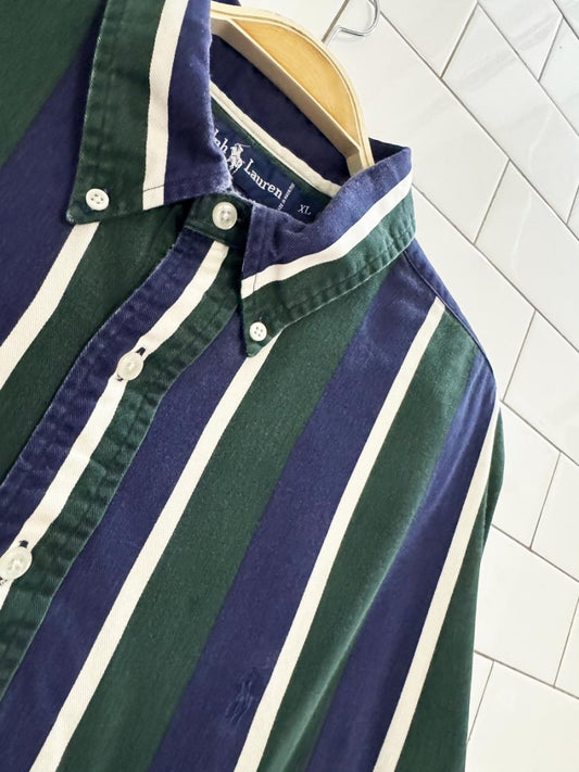 vintage 90s ralph lauren blaire striped full button relaxed fit denim shirt - good market thrift store
