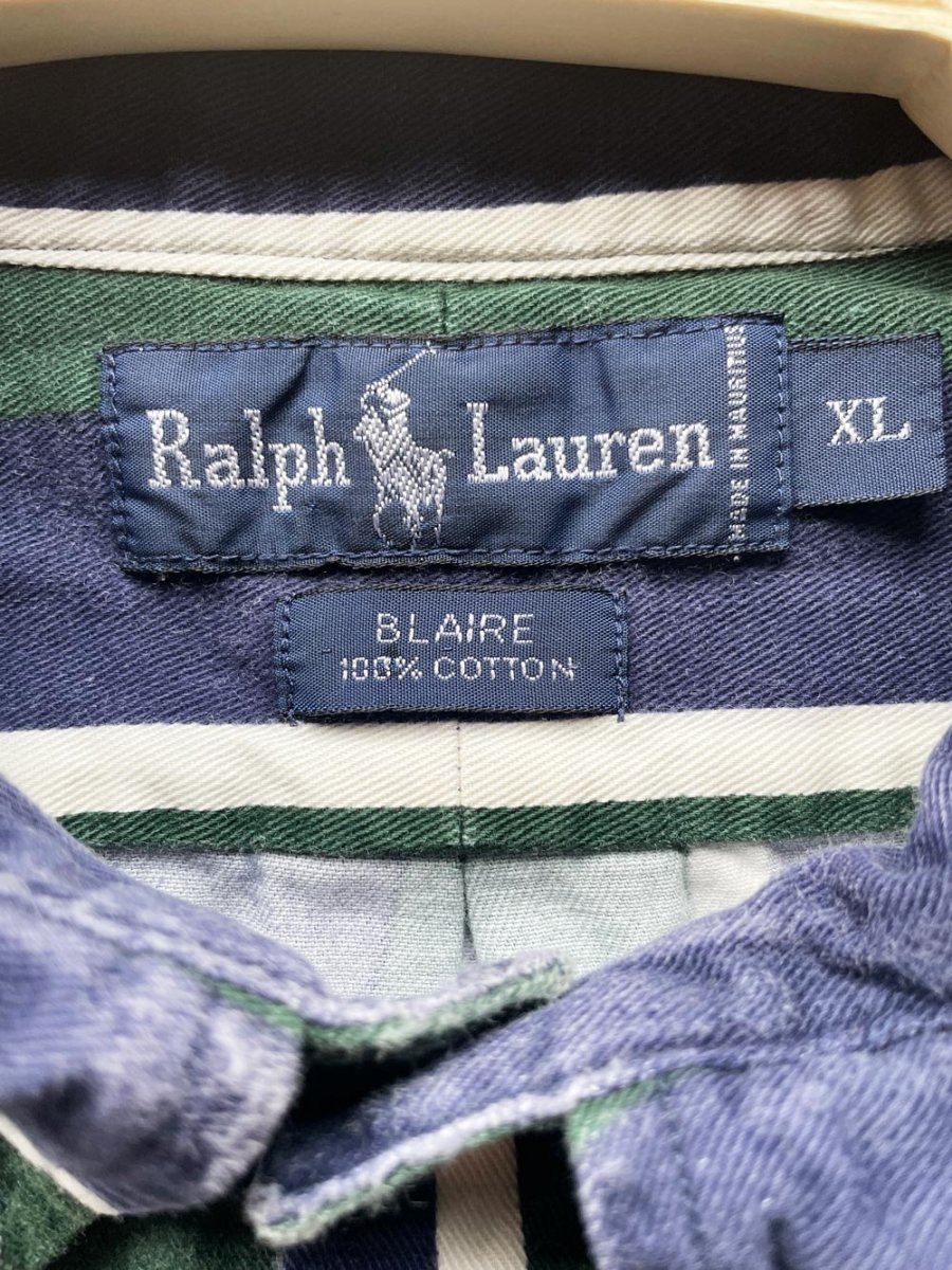 vintage 90s ralph lauren blaire striped full button relaxed fit denim shirt - good market thrift store