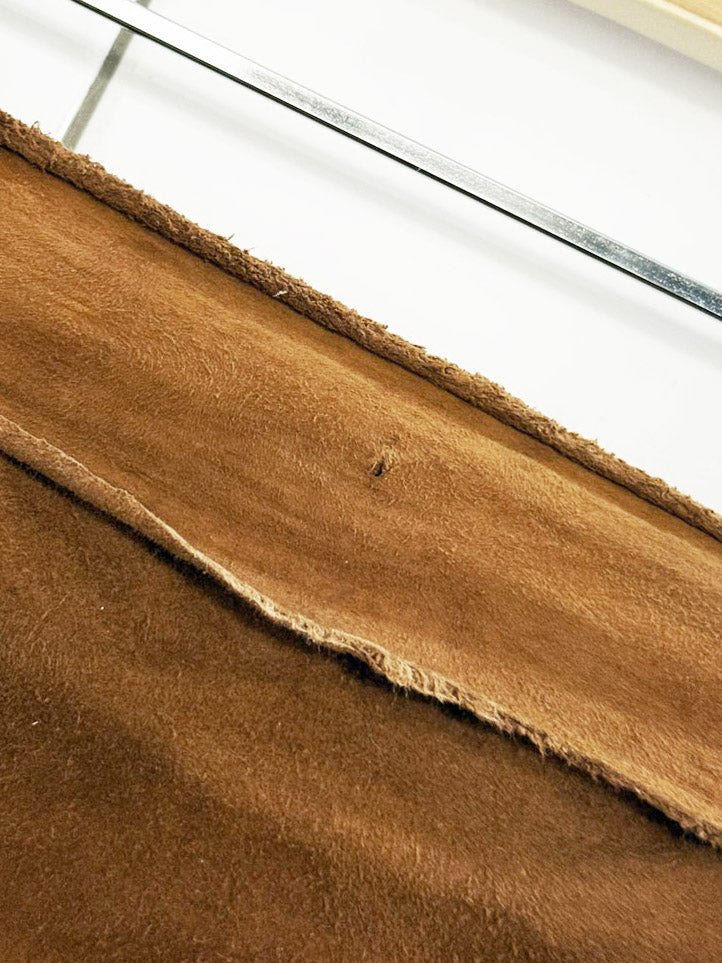 vintage 90s ralph lauren country lamb suede leather fringe wrap mini skirt - good market thrift store