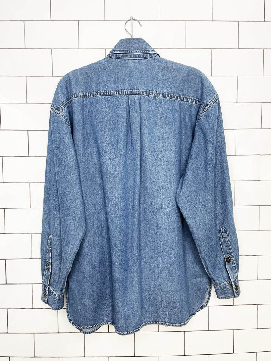 vintage 90s regina porter embroidered elephants full button denim shirt - good market thrift store