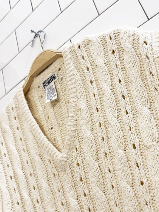 vintage 90s regina porter silk - blend cable knit sweater vest - good market thrift store