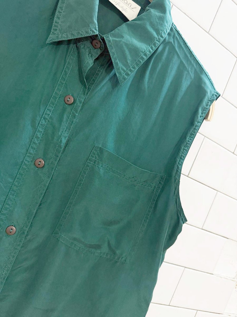 vintage 90s reitmans 100% silk sleeveless full button blouse - good market thrift store