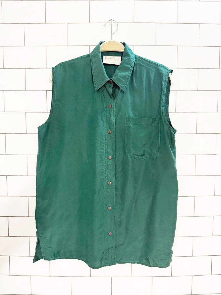 vintage 90s reitmans 100% silk sleeveless full button blouse - good market thrift store