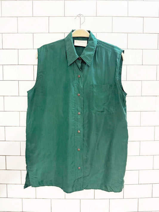 vintage 90s reitmans 100% silk sleeveless full button blouse - good market thrift store