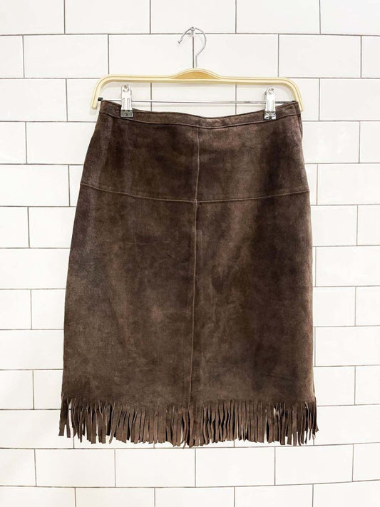 vintage 90s reitmans suede fringe mini skirt - good market thrift store
