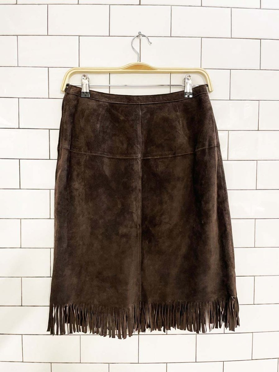 vintage 90s reitmans suede fringe mini skirt - good market thrift store