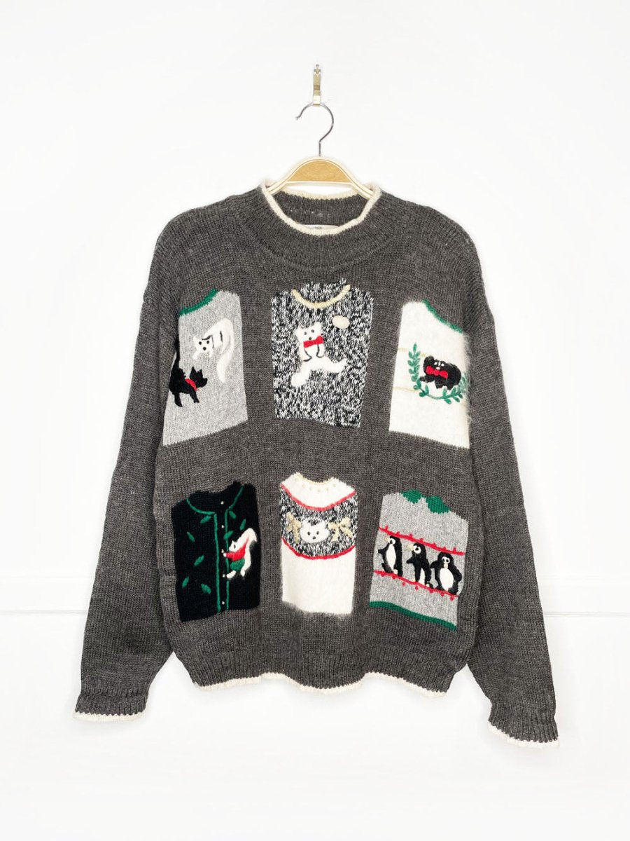 vintage 90s rene derhy paris wool - angora winter animals knit sweater - good market thrift store