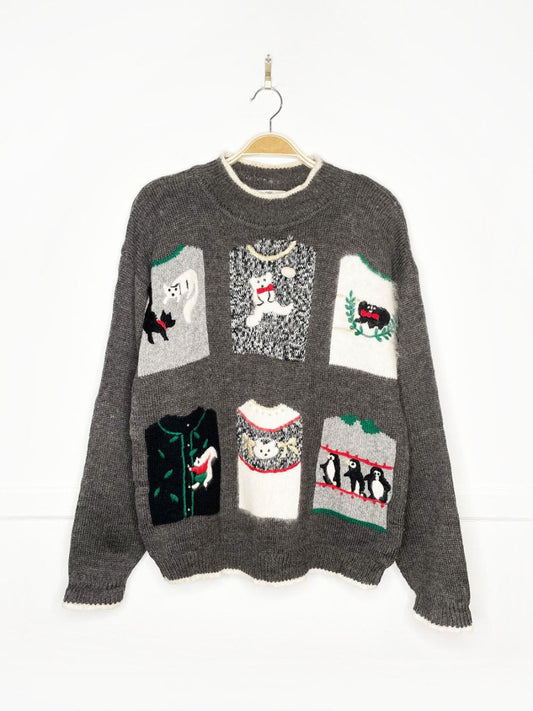 vintage 90s rene derhy paris wool - angora winter animals knit sweater - good market thrift store