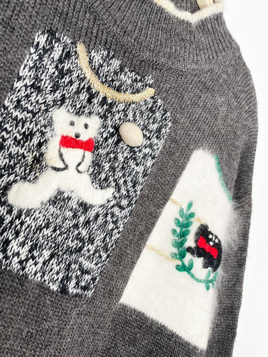 vintage 90s rene derhy paris wool - angora winter animals knit sweater - good market thrift store