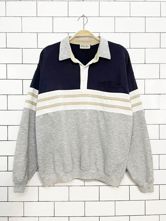 vintage 90s resolute bay 1/4 button colour block collared sweatshirt - good market thrift store