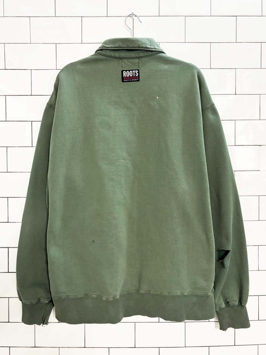vintage 90s roots distressed 1/4 zip sweatshirt - good market thrift store