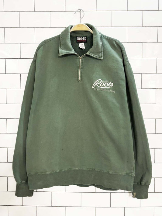 vintage 90s roots distressed 1/4 zip sweatshirt - good market thrift store
