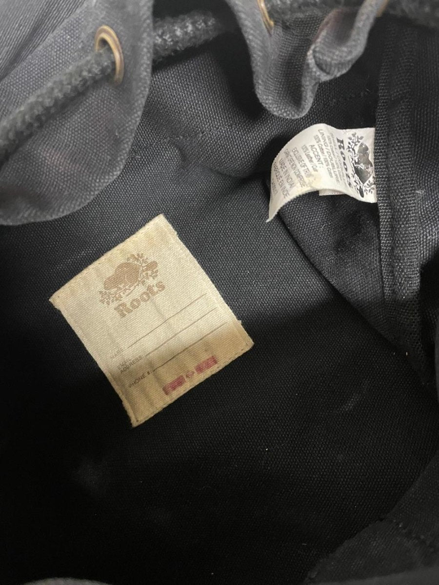 vintage 90s roots leather trim canvas backpack - good market thrift store