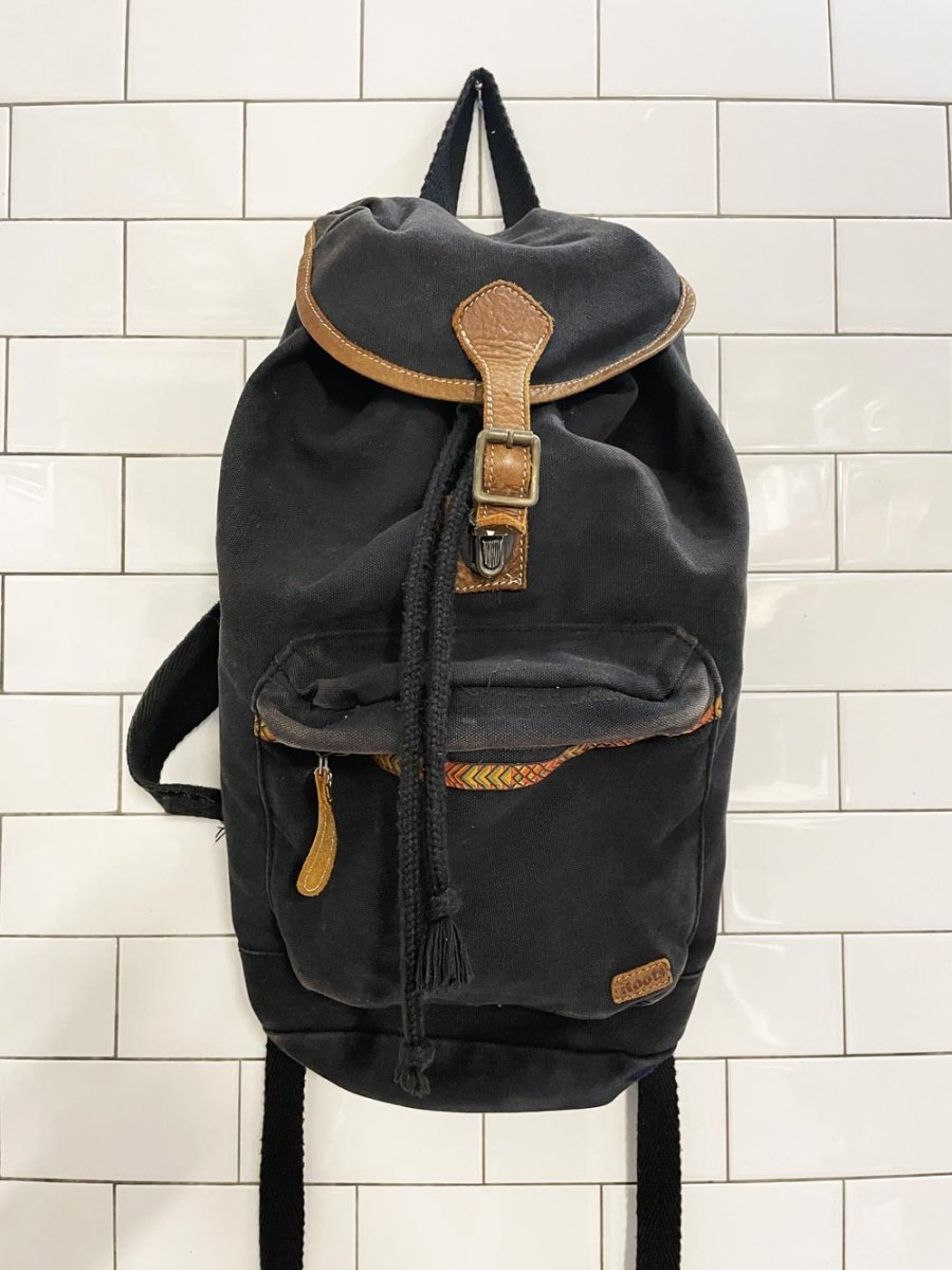 vintage 90s roots leather trim canvas backpack - good market thrift store