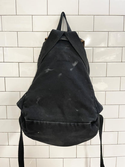 vintage 90s roots leather trim canvas backpack - good market thrift store