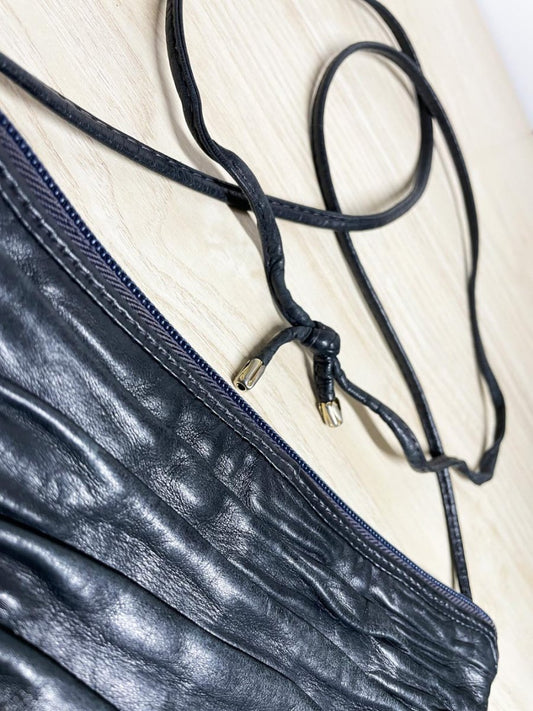 vintage 90s ruched butter leather shoulder bag | opti zipper - good market thrift store