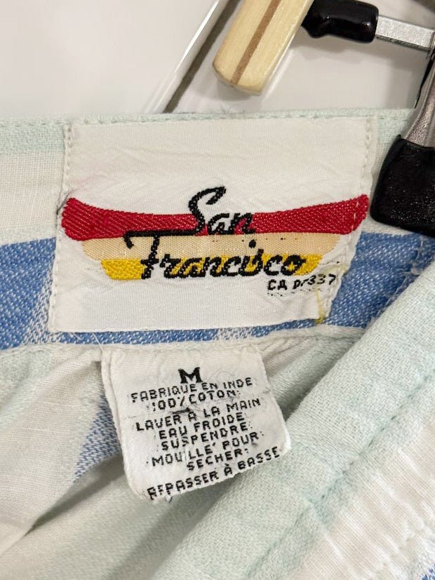 vintage 90s san francisco pleated striped full midi shirt - good market thrift store