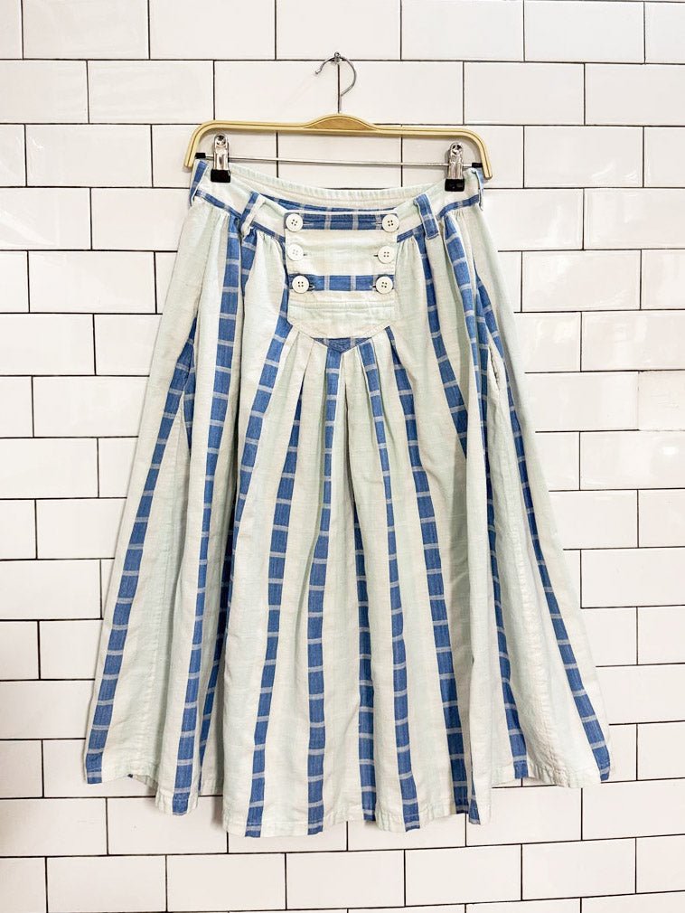 vintage 90s san francisco pleated striped full midi shirt - good market thrift store