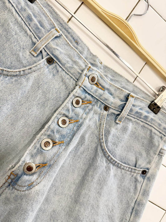 vintage 90s santa barbara exposed button denim shorts | made in Canada - good market thrift store