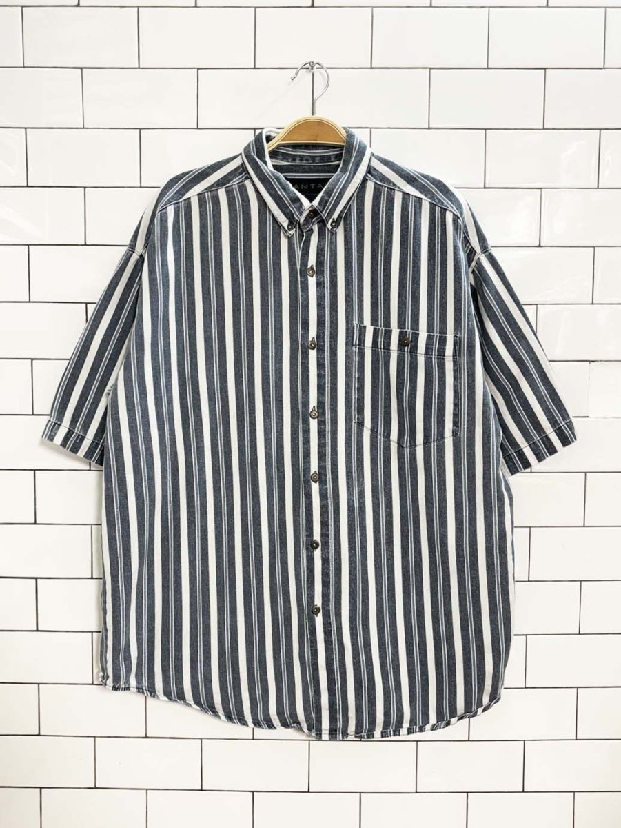 vintage 90s santana striped denim pocket shirt - good market thrift store