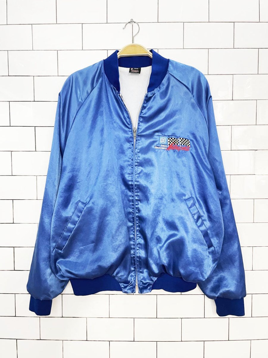 vintage 90s satin bomber racing jacket | made in USA | delco electronics | ariso jac - good market thrift store