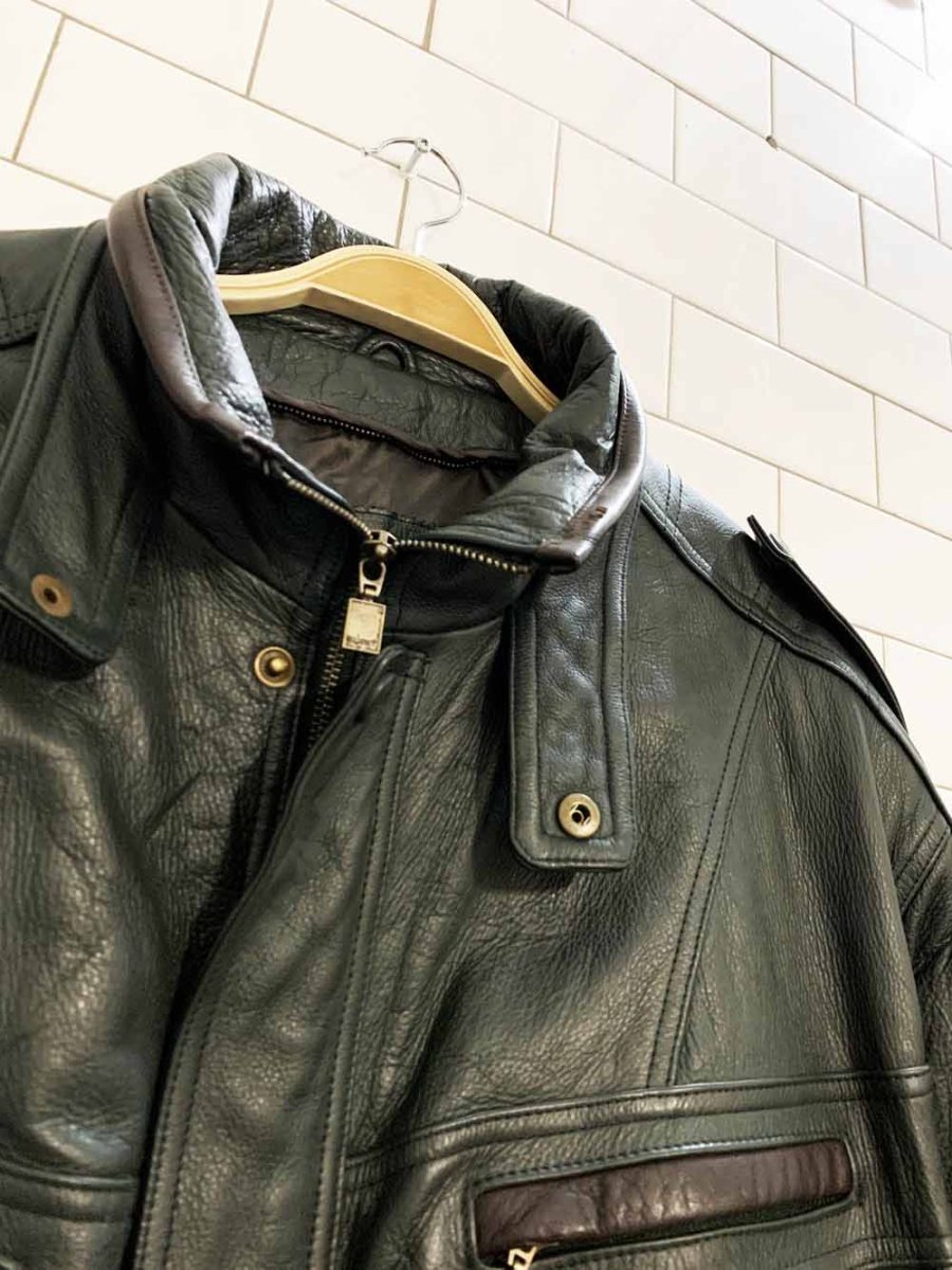 vintage 90s saxony two tone soft leather bomber jacket - good market thrift store