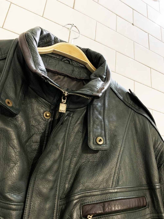 vintage 90s saxony two tone soft leather bomber jacket - good market thrift store