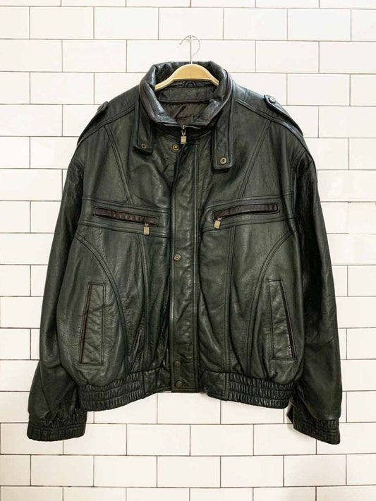 vintage 90s saxony two tone soft leather bomber jacket - good market thrift store