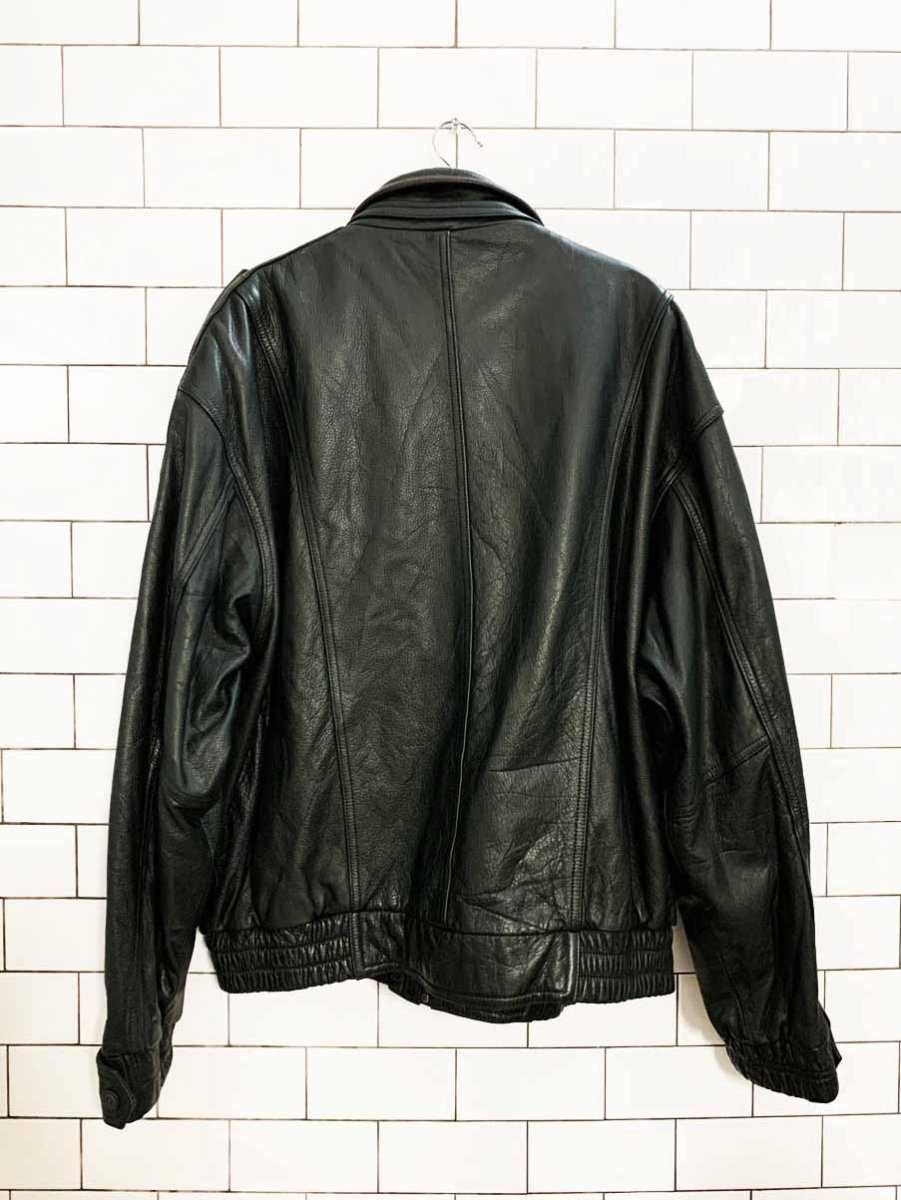 vintage 90s saxony two tone soft leather bomber jacket - good market thrift store