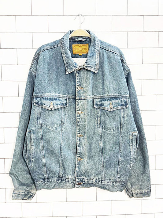 vintage 90s scorpio sherpa lined denim jacket - good market thrift store