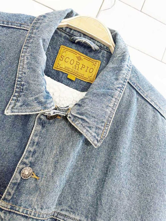 vintage 90s scorpio sherpa lined denim jacket - good market thrift store