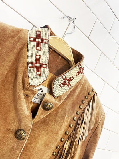 vintage 90s scully western fringe beaded leather jacket - good market thrift store
