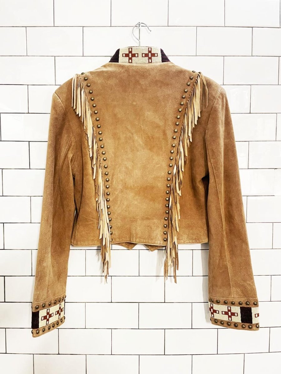 vintage 90s scully western fringe beaded leather jacket - good market thrift store