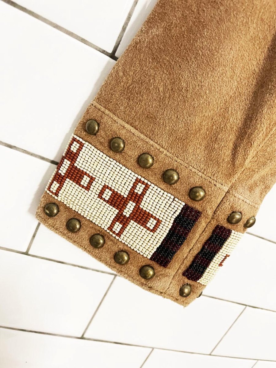 vintage 90s scully western fringe beaded leather jacket - good market thrift store