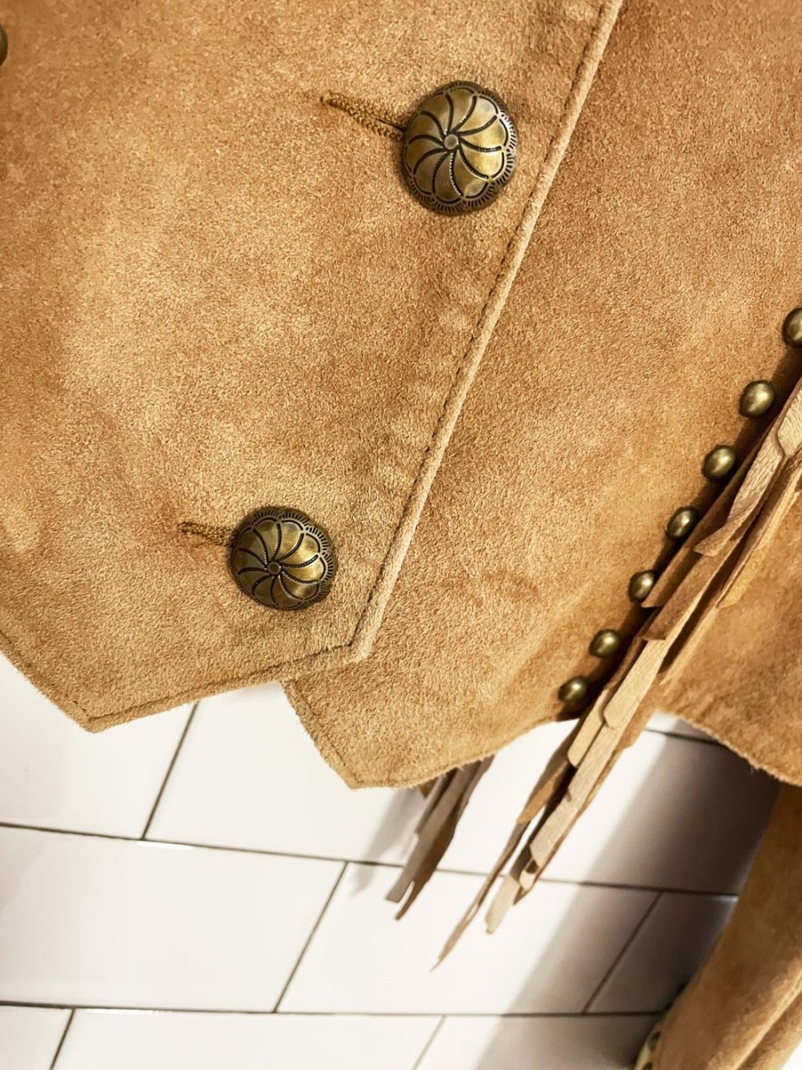 vintage 90s scully western fringe beaded leather jacket - good market thrift store