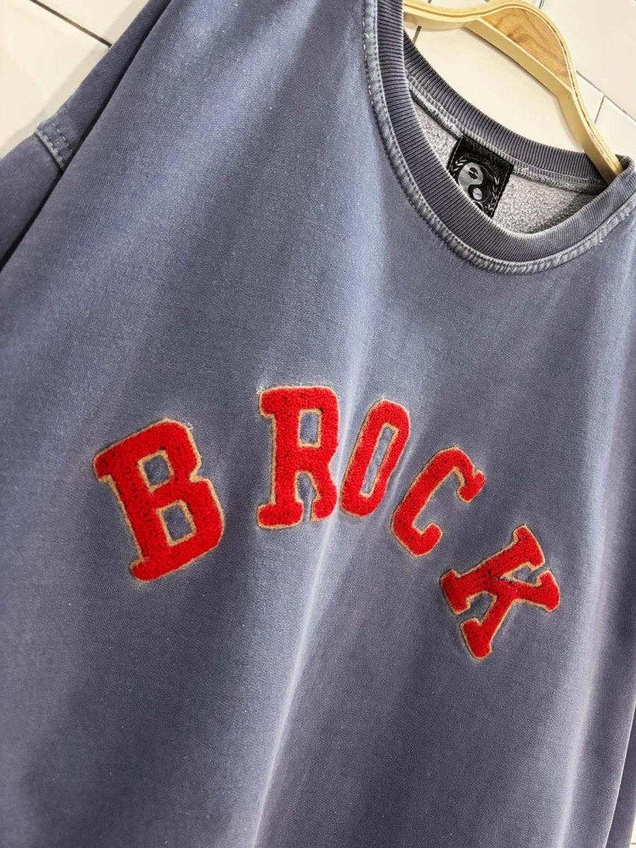 vintage 90s second skin brock u terry patch block letter sweatshirt | made in Canada - good market thrift store